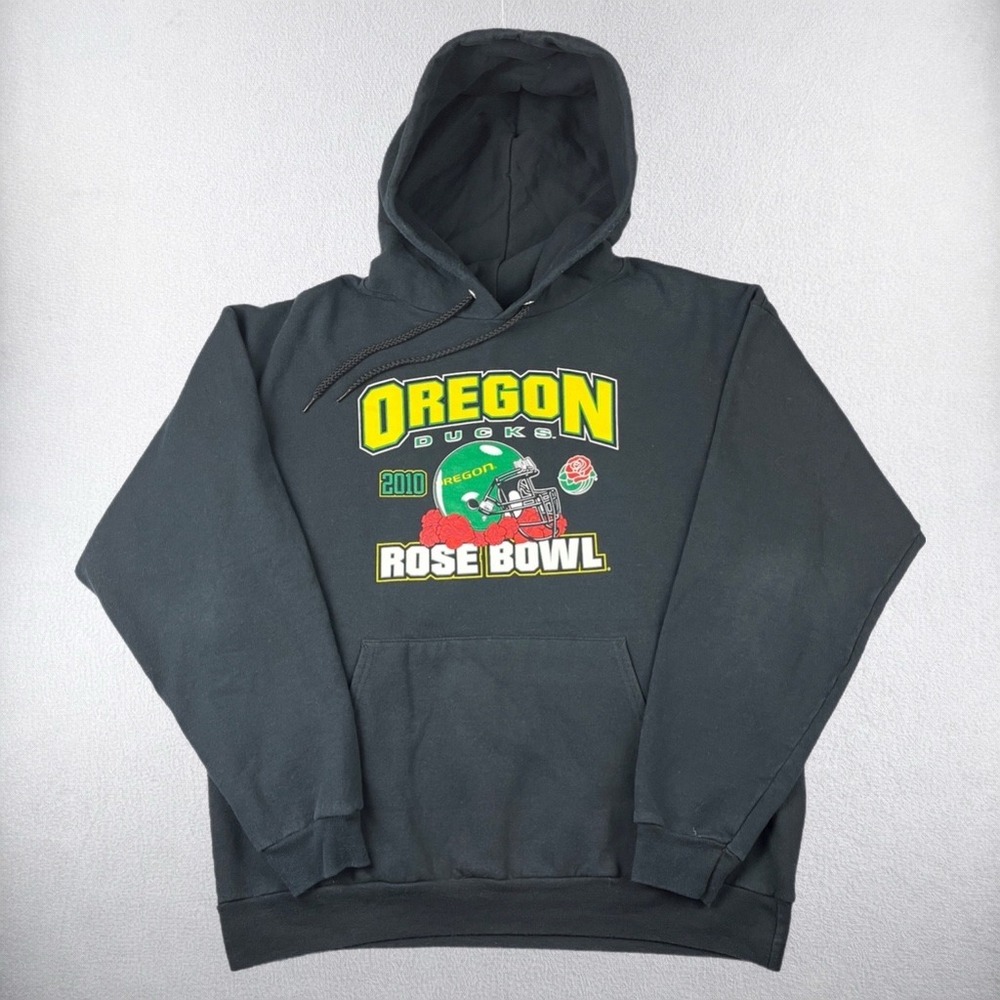 Oregon Ducks Hoodie Mens Large Black 2010 Rose Bowl Graphic Pullover NCAA